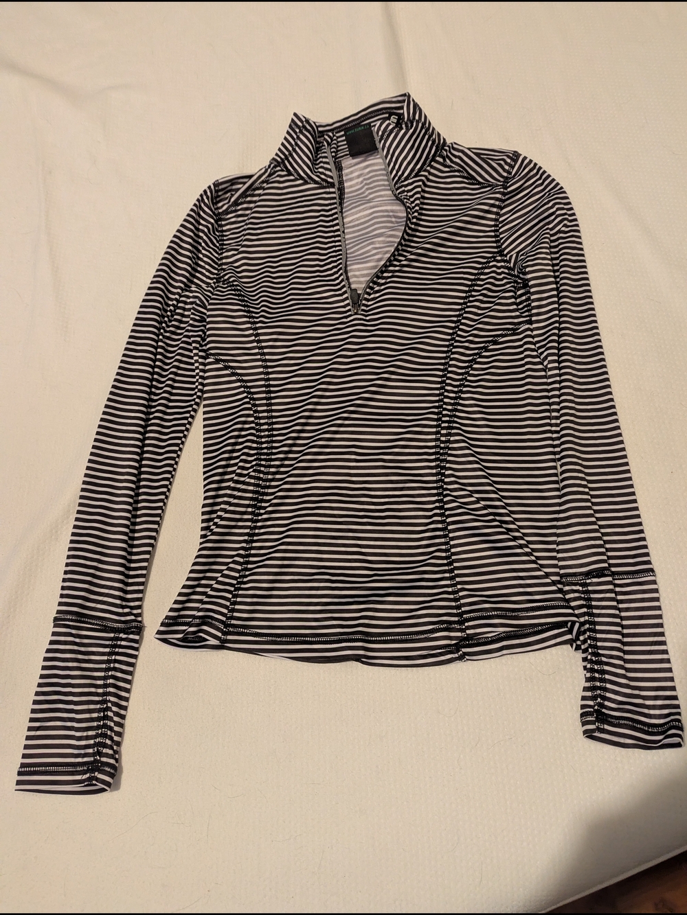 Striped Long-Sleeve Quarter-Zip Performance Top - Black & White